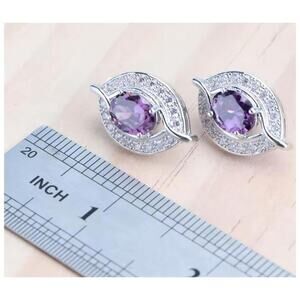 Purple oval earrings - silver - CZs